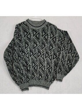 Vintage Nuovo Industrial Men's Geometric Abstract Knit Sweater SZ XL Gray Black